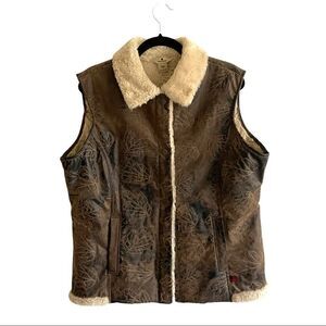 WOOLRICH Faux Leather Fur Sleeveless Vest Jacket Saddle Brown XL